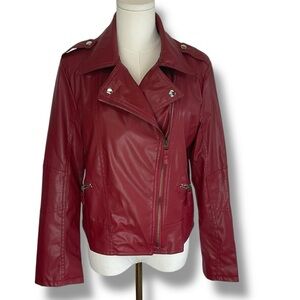 Vintage Jacket Red Faux Leather Biker Motorcycle Womens‎ Size Medium